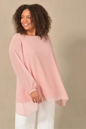 Розовая шифоновая блузка Добби большого размера с рюшами на манжетах , розовый Live Unlimited