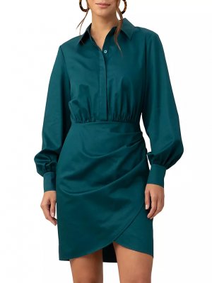 Хлопковое платье-рубашка с драпировкой Kaye , цвет greenwich green Trina Turk