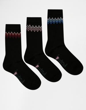 3 пар черных носков с принтом зигзаг Lovestruck. Цвет: черный