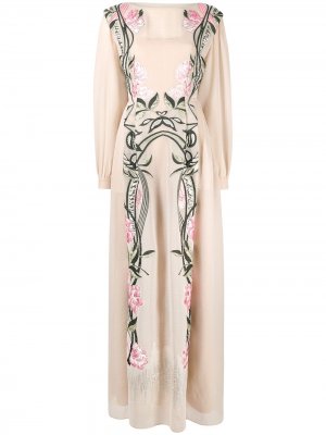 Платье макси с длинными рукавами и вышивкой Alberta Ferretti. Цвет: розовый
