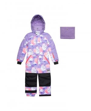 Сплошной лавандовый зимний комбинезон для девочки с принтом единорогов в облаках - детский , фиолетовый Deux par