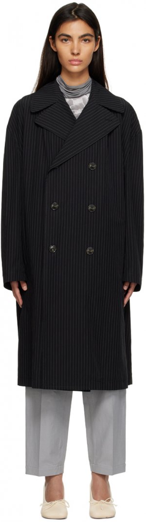 Черное пальто в тонкую полоску MM6 Maison Margiela
