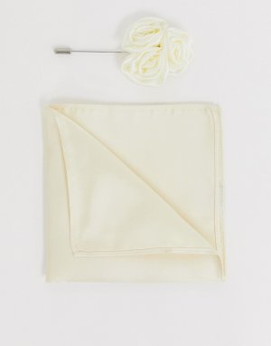 Свадебная булавка на лацкан пиджака с атласной отделкой и платок-паше -Белый Gianni Feraud