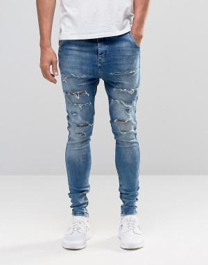 Обтягивающие гаремные джинсы с рваной отделкой SikSilk. Цвет: синий