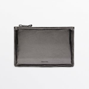 Клатч Nappa Leather With Knot Detail, серебристый Massimo Dutti