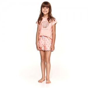 Пижама детская для девочки TARO Klara 2388-2389-02, футболка и шорты, персиковый (Размер: 104). Цвет: розовый