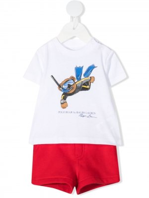 Комплект топа и шортов с графичным принтом Ralph Lauren Kids. Цвет: белый
