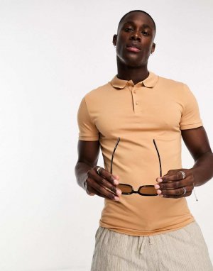 Светло-коричневая рубашка-поло с мускулистым кроем ASOS DESIGN