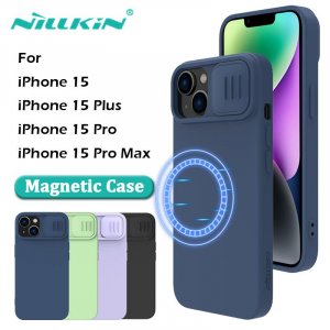 Чехлы Nillkin для iPhone 15 Pro Max, шелковистый магнитный силиконовый чехол CamShield Plus,