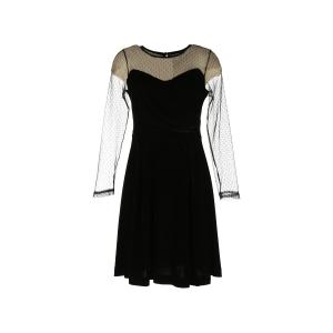 Платье короткое с длинными рукавами и кружевными вставками, расшитыми гладью RENE DERHY. Цвет: черный