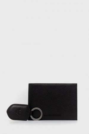 Кожаный кошелек и брелок для ключей , черный Emporio Armani