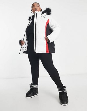 Белая куртка-пуховик Plus Ski с капюшоном из искусственного меха Threadbare