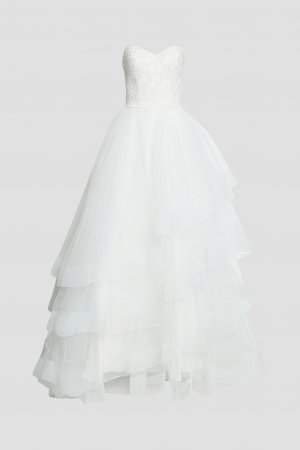 Многоярусное свадебное платье из тюля без бретелек с кружевными вставками , белый THEIA