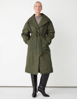 Утепленное пальто из переработанного нейлона оливково-зеленого цвета с поясом -Зеленый цвет & Other Stories