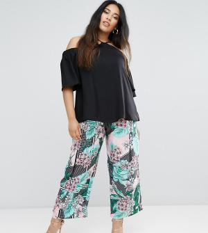 Укороченные брюки с широкими штанинами и цветочным принтом River Island Plus. Цвет: мульти