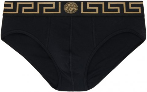 Черные трусы с рисунком грека Versace Underwear