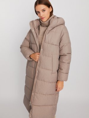 Тёплая длинная куртка-пальто с капюшоном zolla. Цвет: бежевый