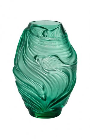 Ваза Poissons Combattants Lalique. Цвет: зелёный