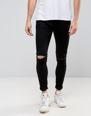 Черные джинсы скинни с рваными коленями Selected Homme. Цвет: черный