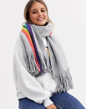 Серый oversize-шарф в разноцветную полоску Glamorous