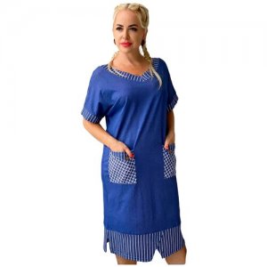 Платье Миллена Шарм 7221 48р-р(48-64размерный ряд)Синий/Повседневный/Прямой/Короткий рукав/Большие размеры MillenaSharm. Цвет: синий