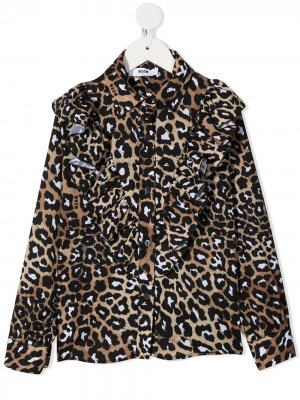Блузка с леопардовым принтом MSGM Kids. Цвет: коричневый