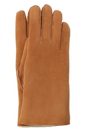 Замшевые перчатки с подкладкой из меха Agnelle. Цвет: коричневый