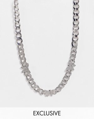Серебристое массивное ожерелье-цепочка в стиле унисекс с бабочкой и стразами Inspired-Серебристый Reclaimed Vintage