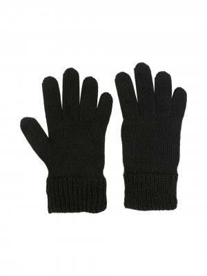 Шерстяные перчатки с нашивкой-логотипом Moncler Enfant. Цвет: черный