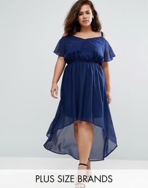 Платье с удлиненным краем и открытыми плечами Plus Praslin. Цвет: темно-синий
