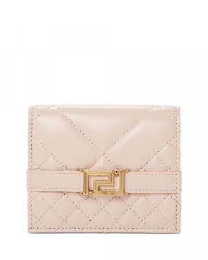 Стеганый кожаный кошелек двойного сложения Greca Goddess , цвет Pink Versace