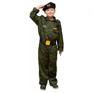 Карнавальный костюм Спецназ, берет, комбинезон, пояс, 5-7 лет, рост 122-134 см Бока. Цвет: зеленый/хаки/микс/черный