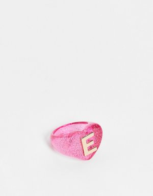 Пластиковое кольцо с буквой E -Розовый цвет ASOS DESIGN