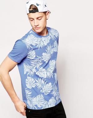 Джинсовая рубашка с принтом пальмовых листьев Hoxton Denim. Цвет: синий