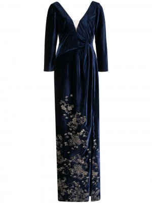 Вечернее платье с цветочным узором Marchesa Notte. Цвет: синий