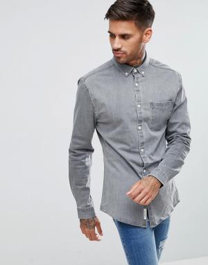 Обтягивающая джинсовая рубашка серого цвета River Island. Цвет: серый