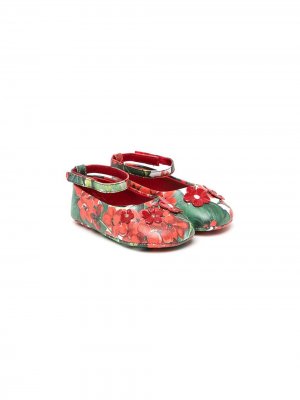 Балетки на липучках с цветочным принтом Dolce & Gabbana Kids. Цвет: красный