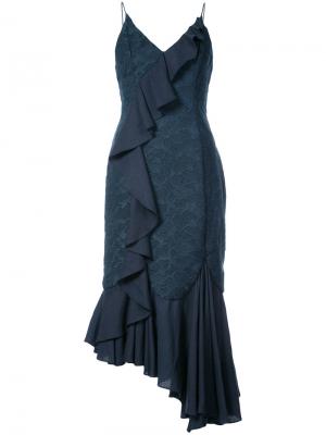 Асимметричное платье миди с оборкой C/Meo. Цвет: синий
