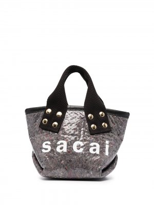 Маленькая сумка-тоут с логотипом Sacai. Цвет: серебристый