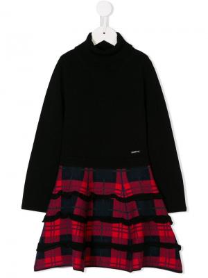 Трикотажное платье в шотландскую клетку Dsquared2 Kids. Цвет: черный