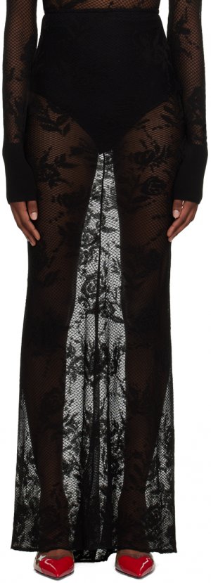 Черная длинная юбка с цветочным принтом Alaïa
