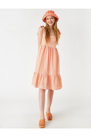 Платье миди с узором в мелкую клетку, оранжевый Koton