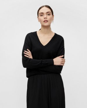 Вязаный женский свитер с V-образным вырезом , черный Object. Цвет: черный