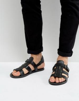 Черные кожаные сандалии с заклепками ASOS. Цвет: черный