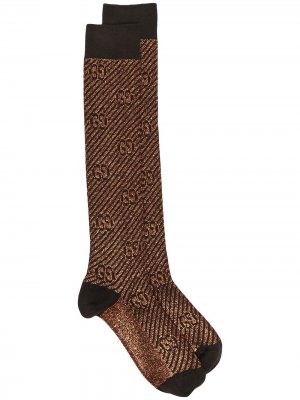 Носки с логотипом GG и блестками Gucci. Цвет: коричневый