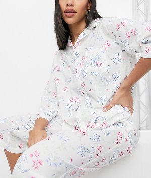 Пижама цвета слоновой кости с брюками-капри и рубашкой лацканами цветочным принтом Lauren by Ralph Lauren-Белый