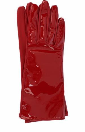 Кожаные перчатки с лакированной отделкой Alessandra Rich. Цвет: красный