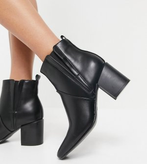 Черные ботинки челси на каблуке для широкой стопы -Черный цвет Glamorous Wide Fit