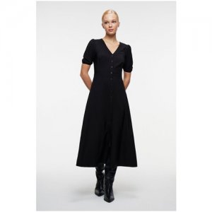Платье миди с V-вырезом и короткими рукавами-фонариками 2311482567-50-S черный размер S Befree. Цвет: черный