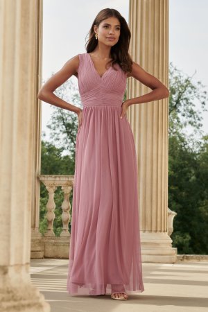 Платье-макси без рукавов под грудь из свадебной коллекции , розовый Lipsy